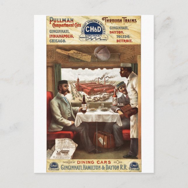 Pullman dining car on train 1894 postcard (Front)