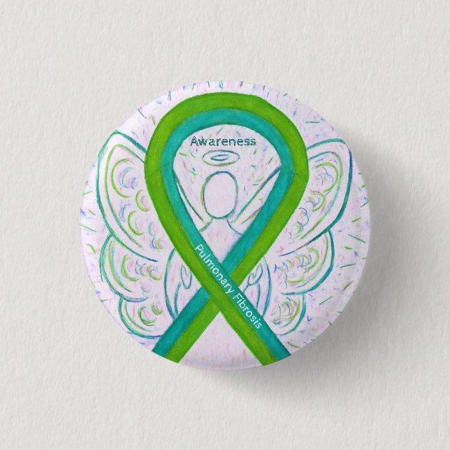Pulmonary Fibrosis Awareness Ribbon Angel Button (Front)