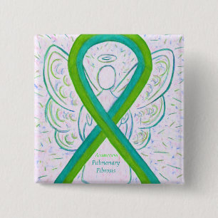 Pulmonary Fibrosis Awareness Ribbon Angel Button
