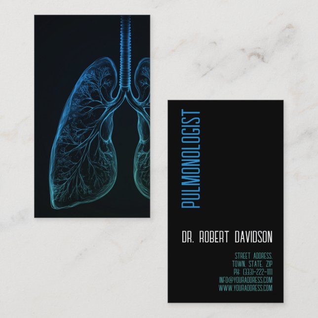 Pulmonary Lungs Disease Doctor Simple Black Business Card (Front/Back)