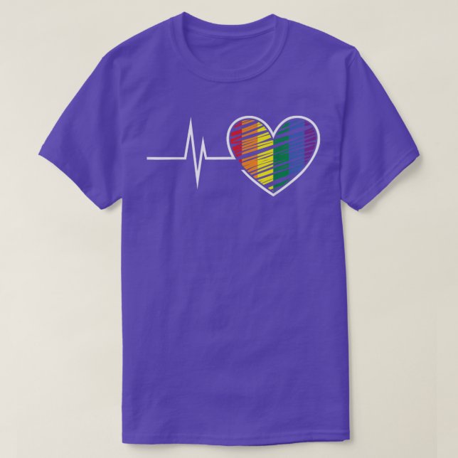 Pulse Heartbeat Rainbow Gay Pride LGBTQ LGBT Pride T-Shirt (Design Front)