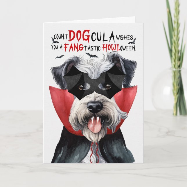 Pumi Dog Funny Count DOGcula Halloween Holiday Card (Front)