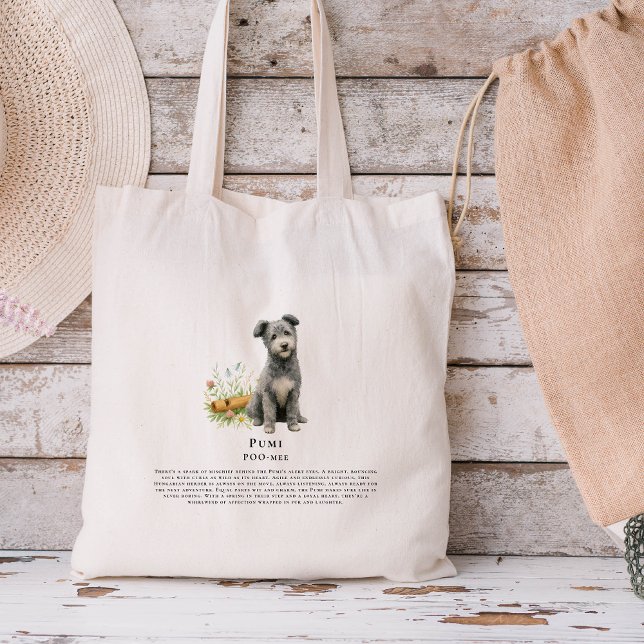 Pumi Watercolor Dog | Breed Quote Tote Bag (Creator Uploaded)