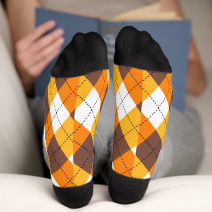 Pumkin Orange Checkered Pattern Socks
