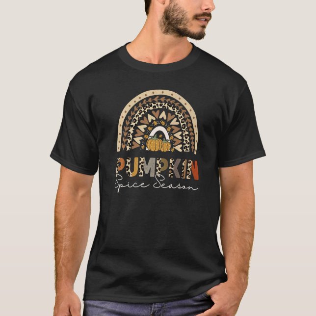 Pumkin Spice Season Leopard Flannel Boho Fall Rain T-Shirt (Front)