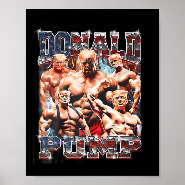 Pump 1 Vs 1 Biden American Flag Swole Trump 2024  Poster (Front)