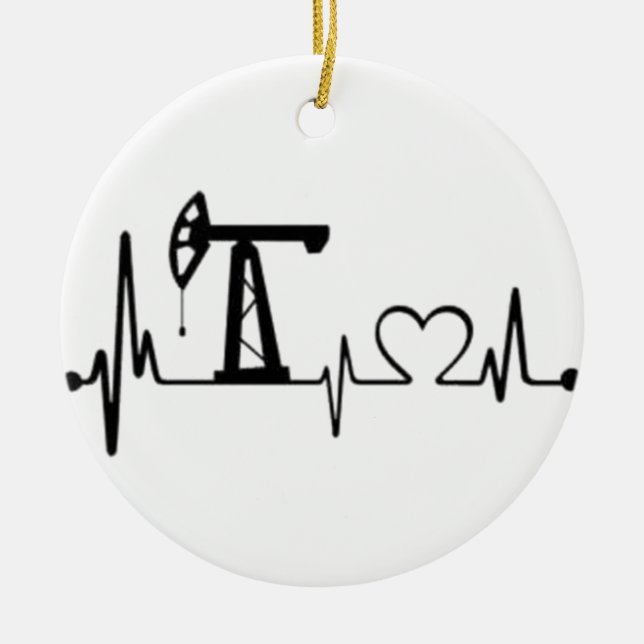 Pump Jack Heartbeat Ceramic Tree Decoration (Front)