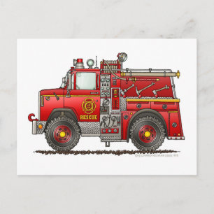 Pumper Rescue Fire Truck Firefighter Postcard