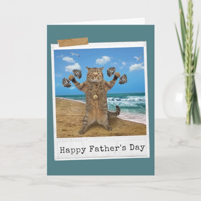 Pumping Iron! Cat Happy Father's Day Card (Front)