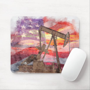 Pumpjack silhouette pastel drawing American Flag Mouse Pad