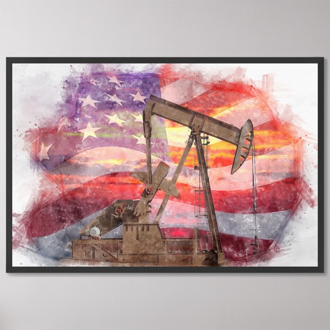 Pumpjack silhouette pastel drawing American Flag Photo Print (Creator Uploaded)