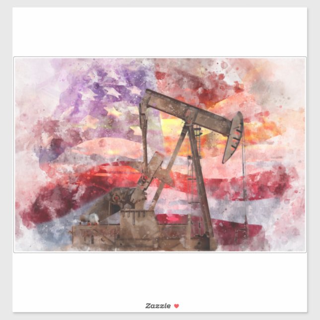 Pumpjack silhouette watercolor with American Flag (Sheet)