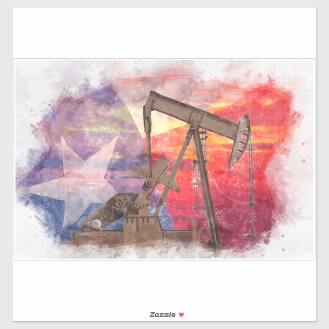 Pumpjack Texan icon pastel drawing with Texas Flag (Sheet)