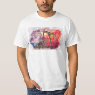Pumpjack Texan icon pastel drawing with Texas Flag T-Shirt