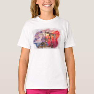 Pumpjack Texan icon pastel drawing with Texas Flag T-Shirt
