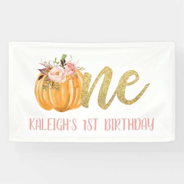 Pumpkin 1st Birthday Banner - Girl (Horizontal)