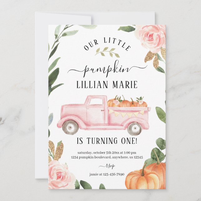 Pumpkin 1st Birthday Invitation (Front)