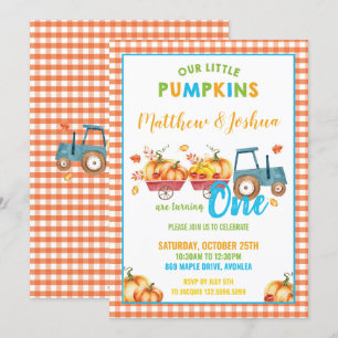 Pumpkin 1st Birthday Party Harvest Truck Twin Boys Invitation