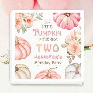 Pumpkin 2nd Birthday Bold Pink Girl Floral Paper Napkin
