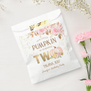 Pumpkin 2nd Birthday Girl Pink Floral Paper Favour Bag