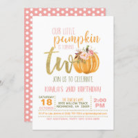 Pumpkin 2ND Birthday Invitation - Pink Dots