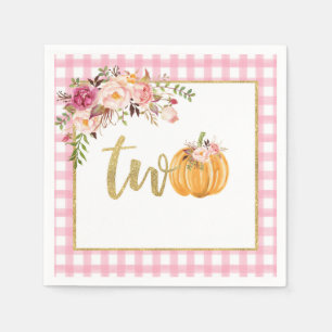Pumpkin 2nd Birthday Napkin - Floral Pink Plaid
