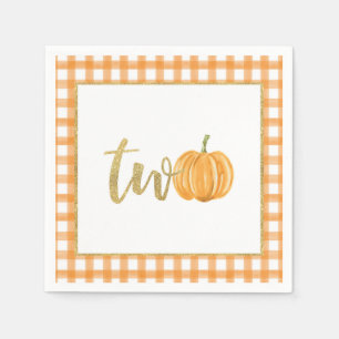 Pumpkin 2nd Birthday Napkin - Orange Plaid