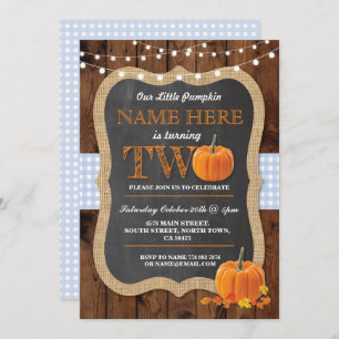 Pumpkin 2nd Birthday Party TWO Blue Invite