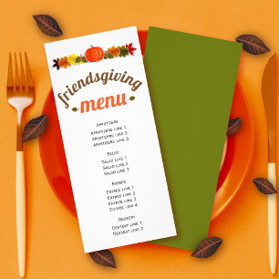 Pumpkin, acorns and fall leaves Friendsgiving menu