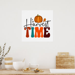 Pumpkin and Autumn Leaf Harvest Time  Poster
