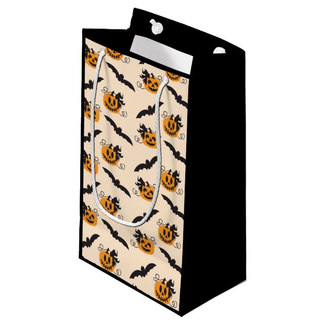 Pumpkin And Bat Jack O Lantern Orange Black Small Gift Bag (Front Angled)