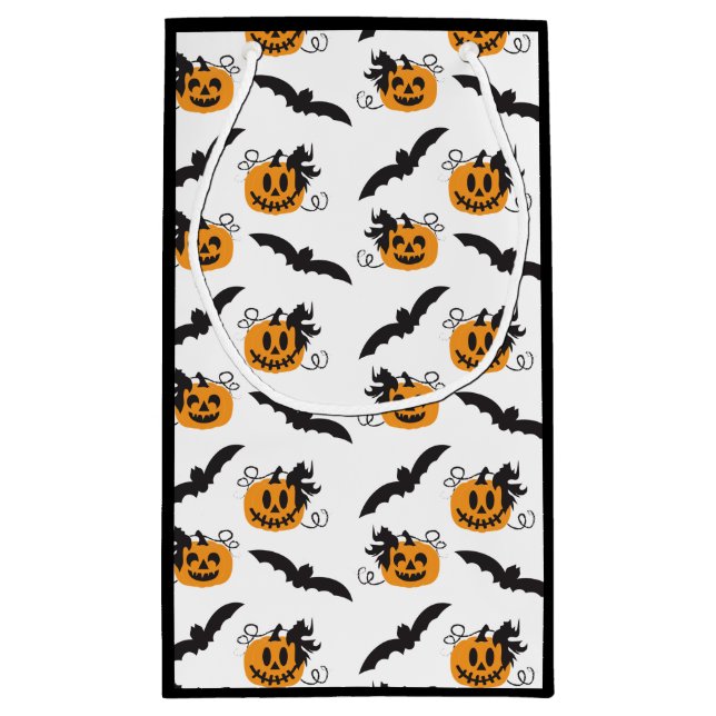 Pumpkin And Bat Pattern Jack O Lantern Black Small Gift Bag (Back)
