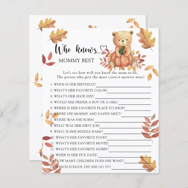 Pumpkin and Bear - Who knows mummy best game (Front/Back)