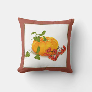 Pumpkin and berries terracotta fall Thanksgiving Cushion