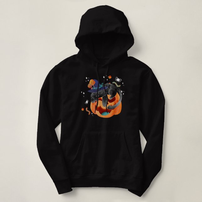 Pumpkin and Black Cat Halloween Costume Men Women  Hoodie (Design Front)