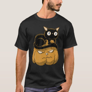 Pumpkin And Black Cat Halloween Kitty Costume T-Shirt