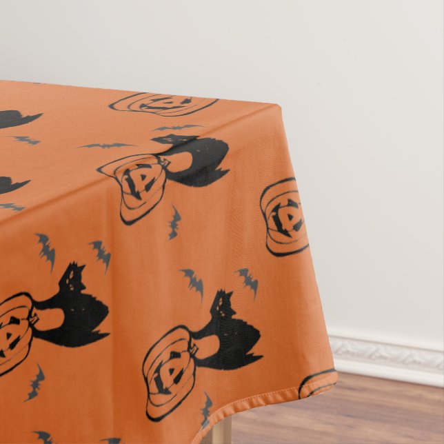 Pumpkin and Black Cat Halloween Tablecloth (In Situ)