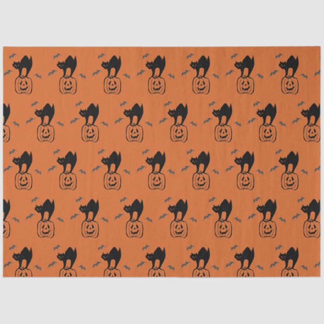 Pumpkin and Black Cat Halloween Tissue Paper (Front)