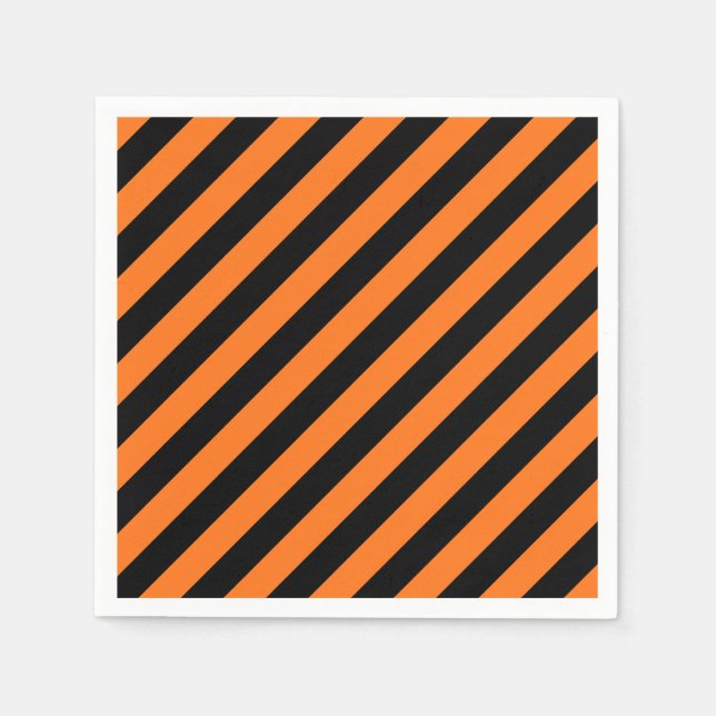 Pumpkin and Black Large Diagonal Stripes Paper Napkin (Front)