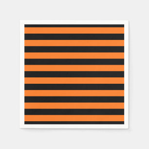 Pumpkin and Black Large Horizontal Stripes Paper Napkin