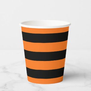 Pumpkin and Black Large Size Horizontal Stripes Paper Cups
