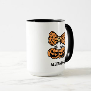Pumpkin and bow Halloween Personalised Name Mug