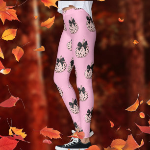 Pumpkin and Bow Pink Coquette Halloween Leggings