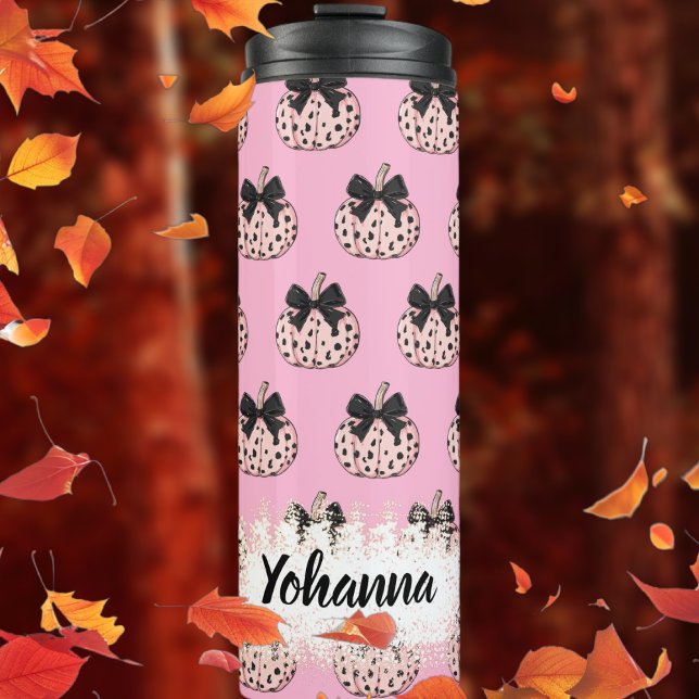  Pumpkin and Bow Pink Coquette Halloween Thermal Tumbler (Pumpkin and Bow Pink Coquette Halloween Thermal Tumbler)