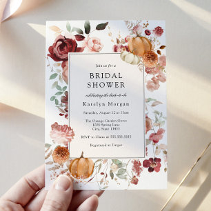 Pumpkin and Burgundy Floral Bridal Shower Invitation