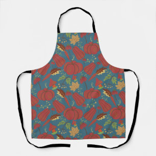 Pumpkin and carrot  seamless pattern red and blue apron