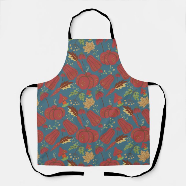 Pumpkin and carrot  seamless pattern red and blue apron (Front)