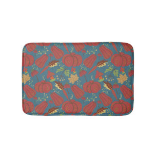 Pumpkin and carrot  seamless pattern red and blue bath mat