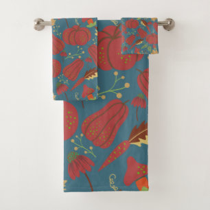 Pumpkin and carrot seamless pattern red and blue bath towel set