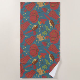 Pumpkin and carrot seamless pattern red and blue beach towel